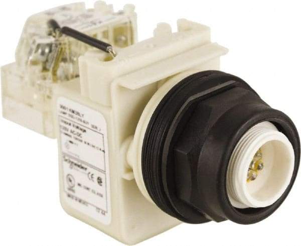 Schneider Electric - 120 V Yellow Lens LED Pilot Light - Round Lens, Screw Clamp Connector, 54mm OAL x 42mm Wide, Vibration Resistant - All Tool & Supply