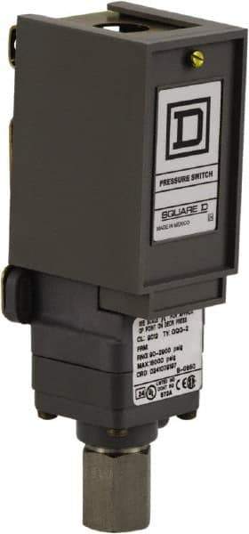 Square D - 1 NEMA Rated, SPDT, 90 to 2,900 psi, Electromechanical Pressure and Level Switch - Adjustable Pressure, 120 VAC at 6 Amp, 125 VDC at 0.22 Amp, 240 VAC at 3 Amp, 250 VDC at 0.27 Amp, 1/4 Inch Connector, Screw Terminal, For Use with 9012G - All Tool & Supply