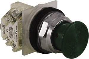 Schneider Electric - 30mm Mount Hole, Extended Straight, Pushbutton Switch with Contact Block - Green Pushbutton, Momentary (MO) - All Tool & Supply