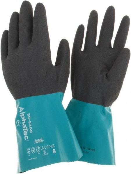 Ansell - Size 8, 13 mil Thick, Chemical Resistant Gloves - Teal/Gray - All Tool & Supply