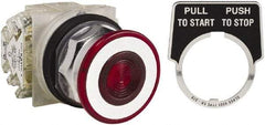 Schneider Electric - 30mm Mount Hole, Extended Straight, Pushbutton Switch with Contact Block - Red Pushbutton, Maintained (MA) - All Tool & Supply