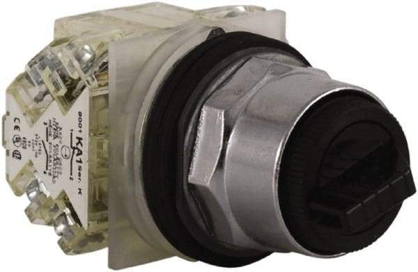 Schneider Electric - 1.18 Inch Mount Hole, 3 Position, Knob and Pushbutton Operated, Selector Switch - Black, Maintained (MA), 2NO/2NC, Weatherproof and Dust and Oil Resistant - All Tool & Supply