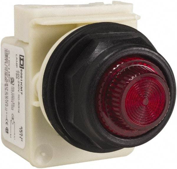 Schneider Electric - 220 VAC at 50/60 Hz via Transformer, 240 VAC at 50/60 Hz via Transformer Red Lens Indicating Light - Round Lens, Screw Clamp Connector, Corrosion Resistant, Dust Resistant, Oil Resistant - All Tool & Supply