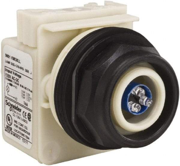 Schneider Electric - 120 V Blue Lens LED Pilot Light - Round Lens, Screw Clamp Connector, 54mm OAL x 42mm Wide, Vibration Resistant - All Tool & Supply