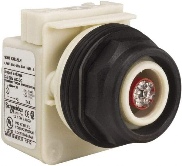 Schneider Electric - 28 V Red Lens LED Pilot Light - Round Lens, Screw Clamp Connector, 54mm OAL x 42mm Wide, Vibration Resistant - All Tool & Supply