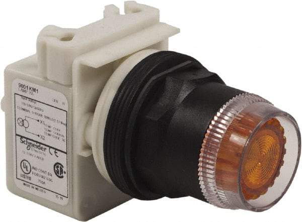 Schneider Electric - 30mm Mount Hole, Extended Straight, Pushbutton Switch Only - Amber Pushbutton, Momentary (MO) - All Tool & Supply