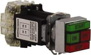 Schneider Electric - Extended Straight Pushbutton Switch Operator - Green, Red, Rectangle Button, Incandescent Lamp, Illuminated - All Tool & Supply