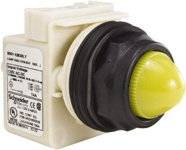 Schneider Electric - 120 V Yellow Lens LED Indicating Light - Round Lens, Screw Clamp Connector, Corrosion Resistant, Dust Resistant, Oil Resistant - All Tool & Supply