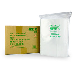 12″ × 15″ 4-MIL Clear Reloc Zippit Zipper Bags , Sold per Case of 500 (5 boxes of 100 per case)