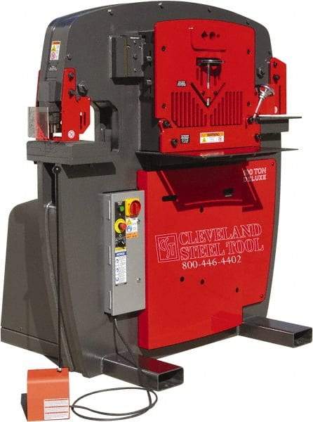 Cleveland Steel Tool - 11" Throat Depth, 100 Ton Punch Pressure, 3-1/2" Punch Capacity Ironworker - 10 hp, 3 Phase, 208/230 Volts, 45-1/2" Wide x 63-1/8" High x 56" Deep - All Tool & Supply