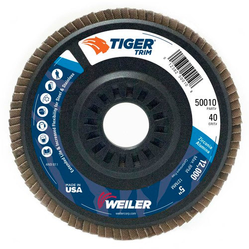 5″ Tiger Disc Abrasive Flap Disc, Angled, Trimmable Backing, 40Z, 7/8″ Arbor Hole - All Tool & Supply