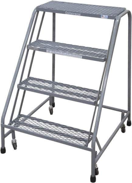 Cotterman - 40" 4 Step Rolling Warehouse Ladder - Rolling Safety Ladder, 450 Lb Capacity, 40" Platform Height, 30" Base Width x 31" Base Depth, Perforated Tread - All Tool & Supply