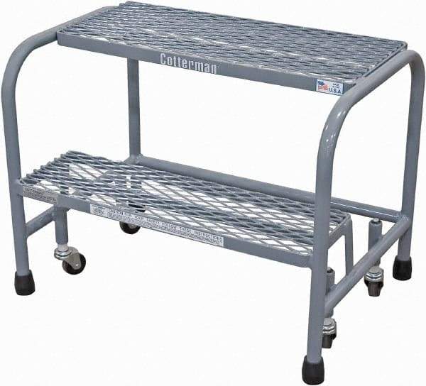 Cotterman - 20" 2 Step Rolling Warehouse Ladder - Rolling Safety Ladder, 450 Lb Capacity, 20" Platform Height, 26" Base Width x 19" Base Depth, Expanded Metal Tread - All Tool & Supply