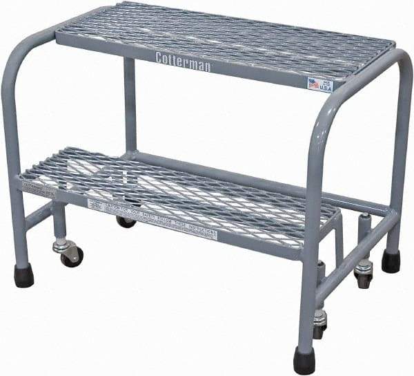 Cotterman - 20" 2 Step Rolling Warehouse Ladder - Rolling Safety Ladder, 450 Lb Capacity, 20" Platform Height, 18" Base Width x 19" Base Depth, Expanded Metal Tread - All Tool & Supply