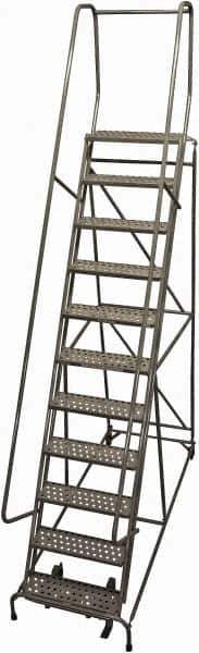 Cotterman - 140" 11 Step Rolling Warehouse Ladder - Rolling Safety Ladder, 450 Lb Capacity, 110" Platform Height, 32" Base Width x 91" Base Depth, Perforated Tread - All Tool & Supply