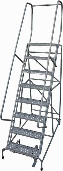 Cotterman - 110" 8 Step Rolling Warehouse Ladder - Rolling Safety Ladder, 450 Lb Capacity, 80" Platform Height, 32" Base Width x 58" Base Depth, Perforated Tread - All Tool & Supply