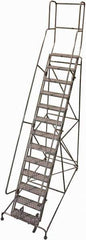 Cotterman - 172" 13 Step Rolling Warehouse Ladder - Rolling Safety Ladder, 450 Lb Capacity, 130" Platform Height, 42" Base Width x 95" Base Depth, Perforated Tread - All Tool & Supply