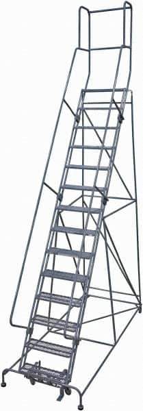 Cotterman - 182" 14 Step Rolling Warehouse Ladder - Rolling Safety Ladder, 450 Lb Capacity, 140" Platform Height, 42" Base Width x 101" Base Depth, Expanded Metal Tread - All Tool & Supply