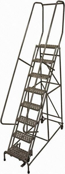 Cotterman - 110" 8 Step Rolling Warehouse Ladder - Rolling Safety Ladder, 450 Lb Capacity, 80" Platform Height, 24" Base Width x 71" Base Depth, Perforated Tread - All Tool & Supply