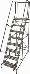 Cotterman - 110" 8 Step Rolling Warehouse Ladder - Rolling Safety Ladder, 450 Lb Capacity, 80" Platform Height, 32" Base Width x 71" Base Depth, Serrated Steel - All Tool & Supply