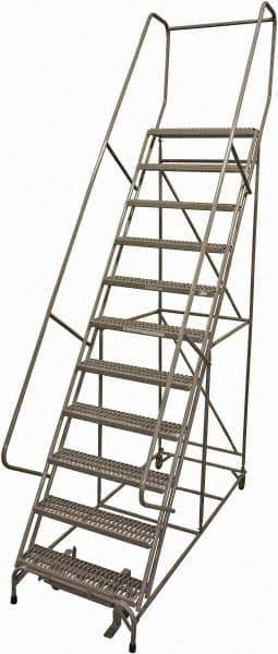 Cotterman - 140" 11 Step Rolling Warehouse Ladder - Rolling Safety Ladder, 450 Lb Capacity, 110" Platform Height, 32" Base Width x 81" Base Depth, Serrated Steel - All Tool & Supply