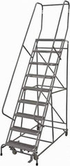 Cotterman - 120" 9 Step Rolling Warehouse Ladder - Rolling Safety Ladder, 450 Lb Capacity, 90" Platform Height, 32" Base Width x 67" Base Depth, Serrated Steel - All Tool & Supply