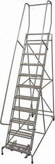 Cotterman - 140" 11 Step Rolling Warehouse Ladder - Rolling Safety Ladder, 450 Lb Capacity, 110" Platform Height, 32" Base Width x 81" Base Depth, Expanded Metal Tread - All Tool & Supply