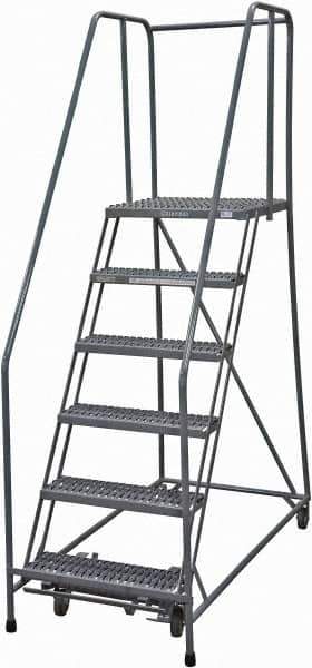 Cotterman - 90" 6 Step Rolling Warehouse Ladder - Rolling Safety Ladder, 450 Lb Capacity, 60" Platform Height, 30" Base Width x 56" Base Depth, Serrated Steel - All Tool & Supply