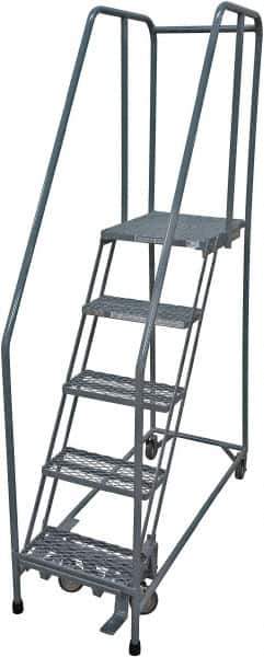 Cotterman - 80" 5 Step Rolling Warehouse Ladder - Rolling Safety Ladder, 450 Lb Capacity, 50" Platform Height, 30" Base Width x 50" Base Depth, Serrated Steel - All Tool & Supply