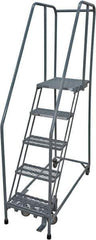 Cotterman - 80" 5 Step Rolling Warehouse Ladder - Rolling Safety Ladder, 450 Lb Capacity, 50" Platform Height, 30" Base Width x 50" Base Depth, Serrated Steel - All Tool & Supply