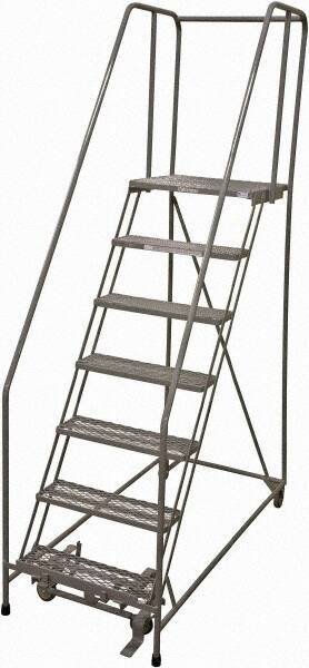 Cotterman - 100" 7 Step Rolling Warehouse Ladder - Rolling Safety Ladder, 450 Lb Capacity, 70" Platform Height, 30" Base Width x 63" Base Depth, Expanded Metal Tread - All Tool & Supply