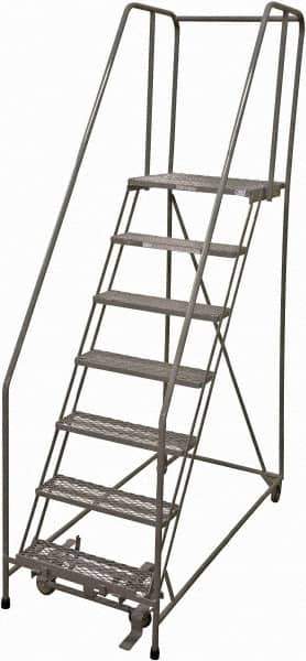 Cotterman - 100" 7 Step Rolling Warehouse Ladder - Rolling Safety Ladder, 450 Lb Capacity, 70" Platform Height, 24" Base Width x 63" Base Depth, Expanded Metal Tread - All Tool & Supply