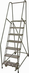 Cotterman - 100" 7 Step Rolling Warehouse Ladder - Rolling Safety Ladder, 450 Lb Capacity, 70" Platform Height, 24" Base Width x 53" Base Depth, Serrated Steel - All Tool & Supply