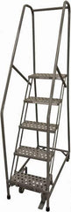 Cotterman - 80" 5 Step Rolling Warehouse Ladder - Rolling Safety Ladder, 450 Lb Capacity, 50" Platform Height, 20" Base Width x 40" Base Depth, Serrated Steel - All Tool & Supply