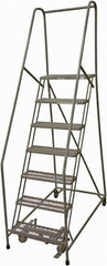 Cotterman - 100" 7 Step Rolling Warehouse Ladder - Rolling Safety Ladder, 450 Lb Capacity, 70" Platform Height, 24" Base Width x 53" Base Depth, Expanded Metal Tread - All Tool & Supply