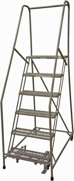 Cotterman - 90" 6 Step Rolling Warehouse Ladder - Rolling Safety Ladder, 450 Lb Capacity, 60" Platform Height, 24" Base Width x 46" Base Depth, Expanded Metal Tread - All Tool & Supply