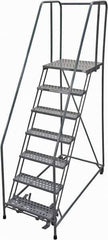 Cotterman - 100" 7 Step Rolling Warehouse Ladder - Rolling Safety Ladder, 450 Lb Capacity, 70" Platform Height, 30" Base Width x 63" Base Depth, Perforated Tread - All Tool & Supply