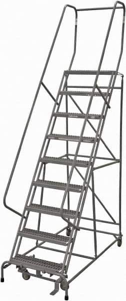 Cotterman - 120" 9 Step Rolling Warehouse Ladder - Rolling Safety Ladder, 450 Lb Capacity, 90" Platform Height, 24" Base Width x 67" Base Depth, Serrated Steel - All Tool & Supply