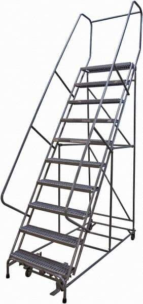 Cotterman - 130" 10 Step Rolling Warehouse Ladder - Rolling Safety Ladder, 450 Lb Capacity, 100" Platform Height, 32" Base Width x 74" Base Depth, Serrated Steel - All Tool & Supply