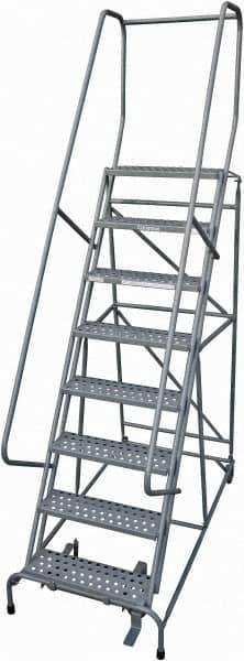 Cotterman - 110" 8 Step Rolling Warehouse Ladder - Rolling Safety Ladder, 450 Lb Capacity, 80" Platform Height, 32" Base Width x 71" Base Depth, Perforated Tread - All Tool & Supply