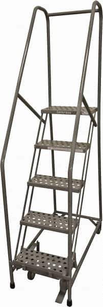 Cotterman - 80" 5 Step Rolling Warehouse Ladder - Rolling Safety Ladder, 450 Lb Capacity, 50" Platform Height, 30" Base Width x 50" Base Depth, Perforated Tread - All Tool & Supply