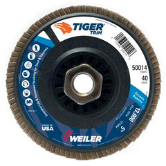 5″ Tiger Disc Abrasive Flap Disc, Angled, Trimmable Backing, 40Z, 5/8″-11 UNC Nut - All Tool & Supply