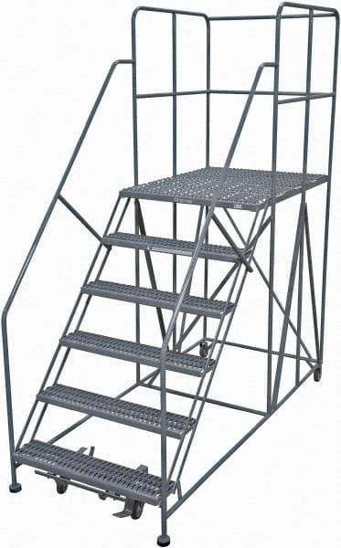 Cotterman - 96" 6 Step Rolling Work Platform - Rolling Work Platform, 800 Lb Capacity, 60" Platform Height, 28" Base Width x 78" Base Depth, Serrated Steel - All Tool & Supply