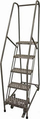 Cotterman - 80" 5 Step Rolling Warehouse Ladder - Rolling Safety Ladder, 450 Lb Capacity, 50" Platform Height, 30" Base Width x 40" Base Depth, Perforated Tread - All Tool & Supply