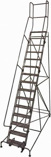 Cotterman - 192" 15 Step Rolling Warehouse Ladder - Rolling Safety Ladder, 450 Lb Capacity, 150" Platform Height, 42" Base Width x 118" Base Depth, Perforated Tread - All Tool & Supply