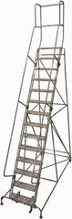 Cotterman - 182" 14 Step Rolling Warehouse Ladder - Rolling Safety Ladder, 450 Lb Capacity, 140" Platform Height, 42" Base Width x 111" Base Depth, Perforated Tread - All Tool & Supply