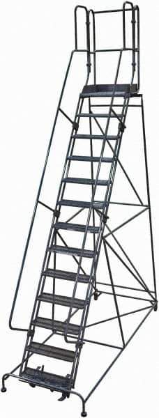 Cotterman - 172" 13 Step Rolling Warehouse Ladder - Rolling Safety Ladder, 450 Lb Capacity, 130" Platform Height, 42" Base Width x 105" Base Depth, Perforated Tread - All Tool & Supply