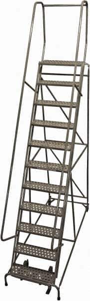 Cotterman - 140" 11 Step Rolling Warehouse Ladder - Rolling Safety Ladder, 450 Lb Capacity, 110" Platform Height, 32" Base Width x 78" Base Depth, Perforated Tread - All Tool & Supply