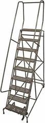 Cotterman - 120" 9 Step Rolling Warehouse Ladder - Rolling Safety Ladder, 450 Lb Capacity, 90" Platform Height, 32" Base Width x 65" Base Depth, Perforated Tread - All Tool & Supply