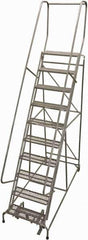 Cotterman - 130" 10 Step Rolling Warehouse Ladder - Rolling Safety Ladder, 450 Lb Capacity, 100" Platform Height, 32" Base Width x 72" Base Depth, Perforated Tread - All Tool & Supply